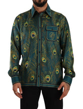 Dolce & Gabbana Peacock Feather Print Silk Pajama Mens Shirt -   -  Dolce & Gabbana.